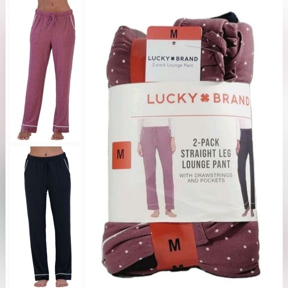 Lucky Brand Other - 2-pk Lucky Women's M Comfy Straight Leg Lounge PJ Pants Relaxed Black/Pink Dot
